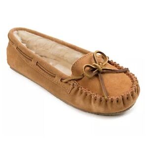 NIB Minnetonka Women's Suede Cally Slipper Moccasin in Cinnamon